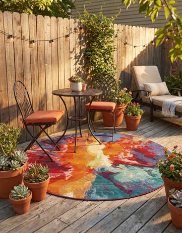 4' x 4' Easy-Clean Modern Indoor / Outdoor Round Rug