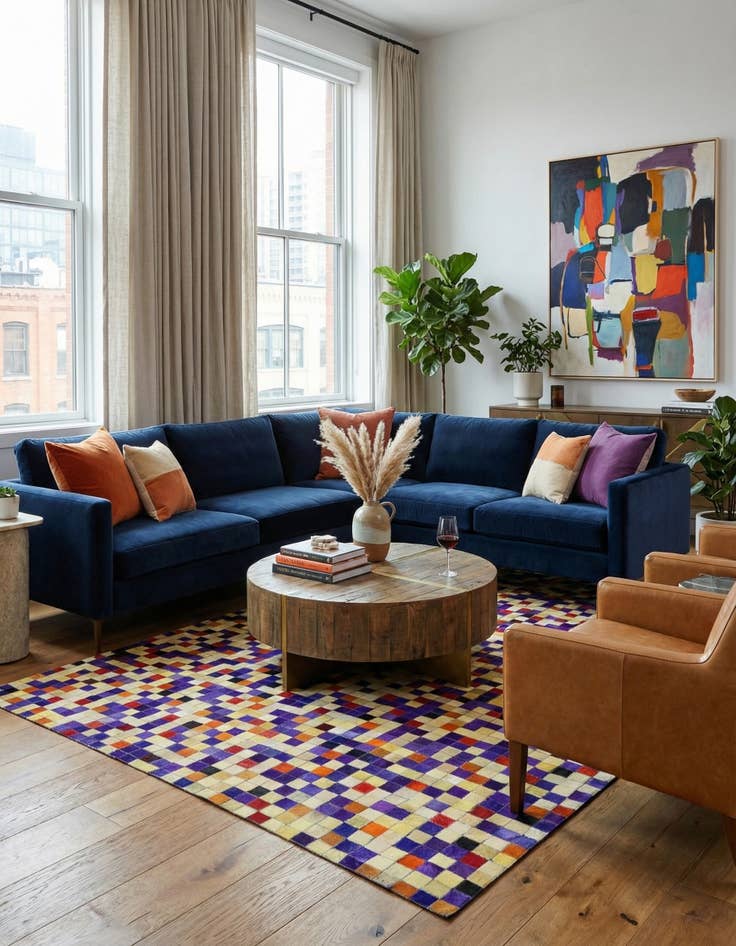 Detail image of  5' 1 x 7' 11 Cowhide - Patchwork Rug