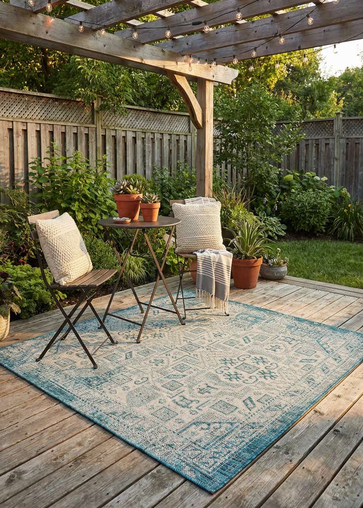 5' 3 x 5' 3 Easy-Clean Aztec Indoor / Outdoor Square Rug