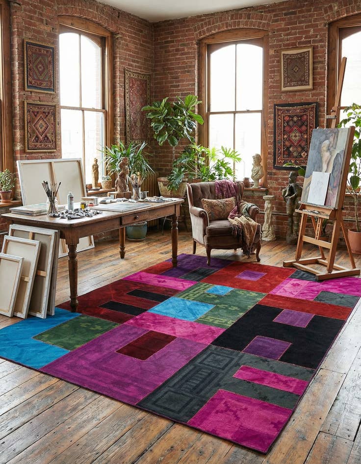 Detail image of  7' 4 x 10'  Hand Woven Patchwork Wool Rug