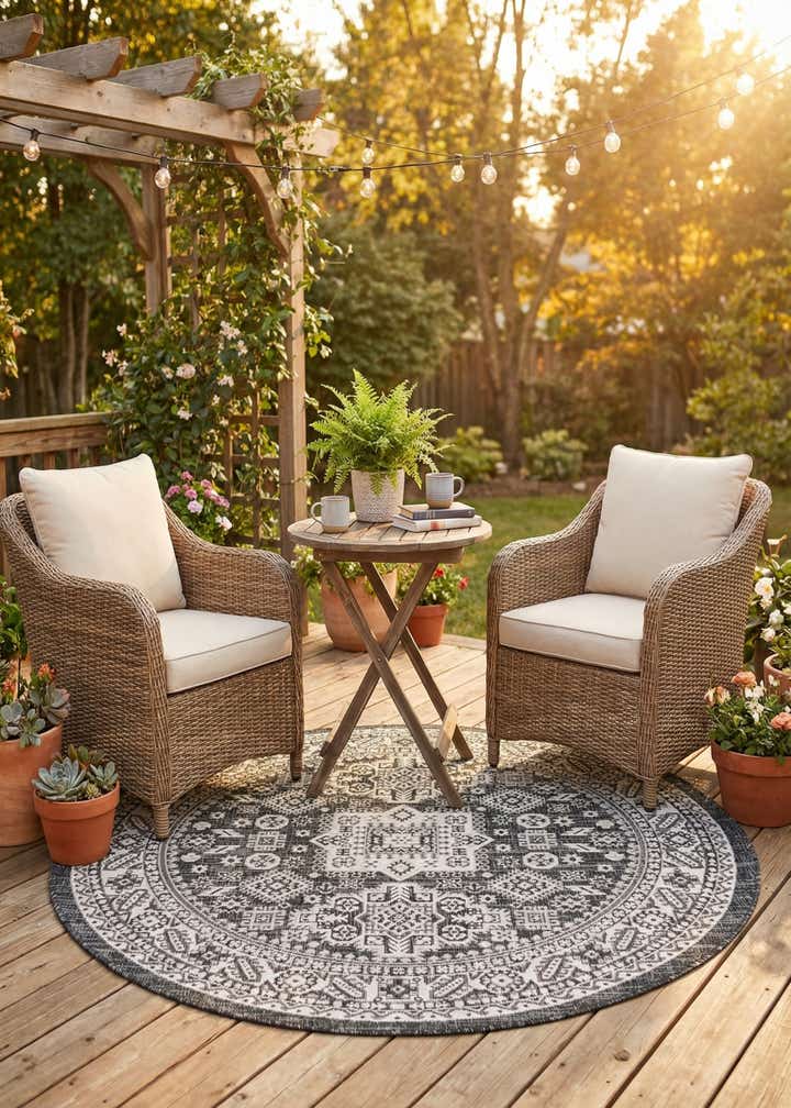 5' 3 x 5' 3 Easy-Clean Aztec Indoor / Outdoor Round Rug