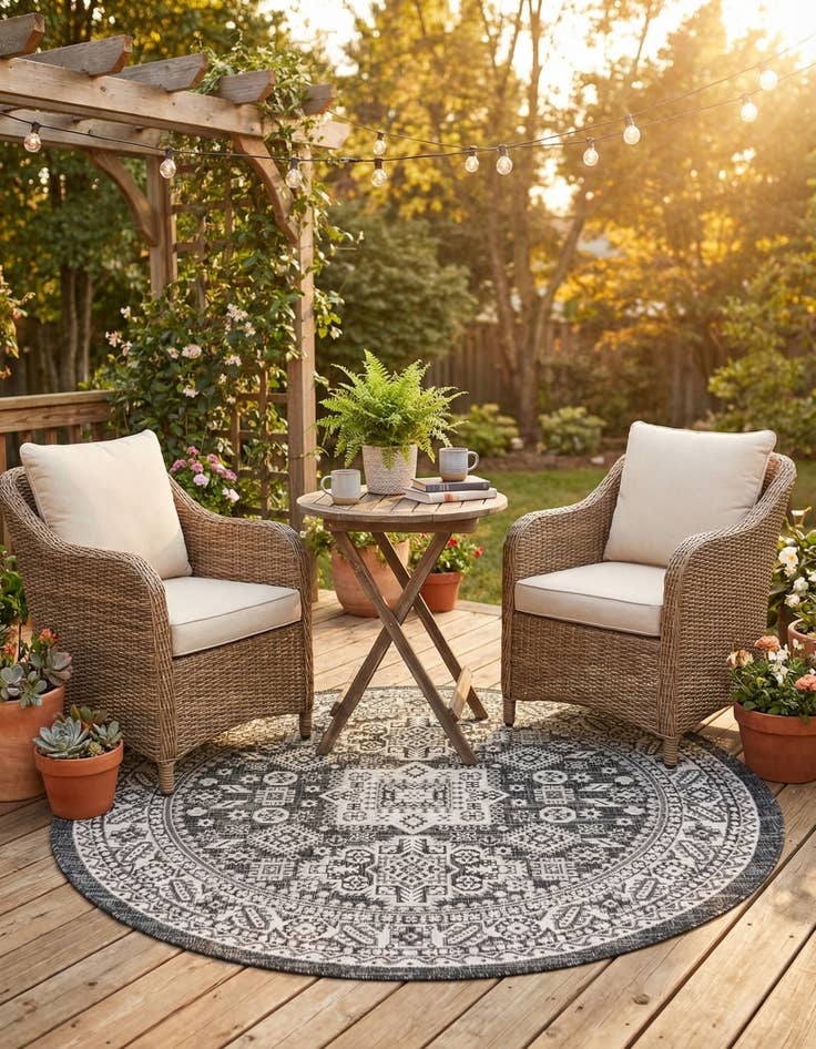 Detail image of  5' 3 x 5' 3  Washable Aztec Indoor / Outdoor Round Rug