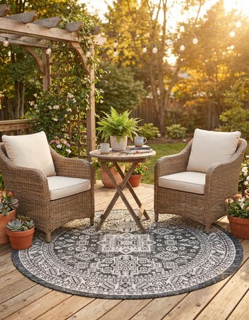 5' 3 x 5' 3 Easy-Clean Aztec Indoor / Outdoor Round Rug