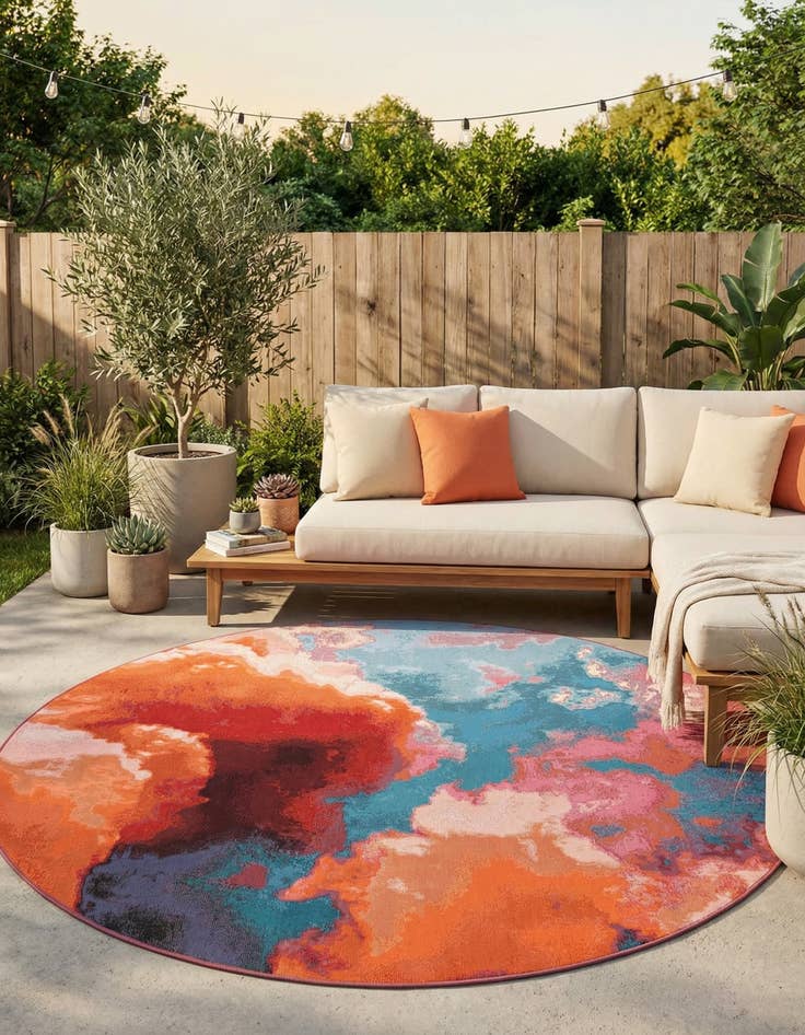 Detail image of  7' 10 x 7' 10  Washable Modern Indoor / Outdoor Round Rug