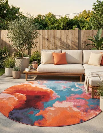 7' 10 x 7' 10 Easy-Clean Modern Indoor / Outdoor Round Rug