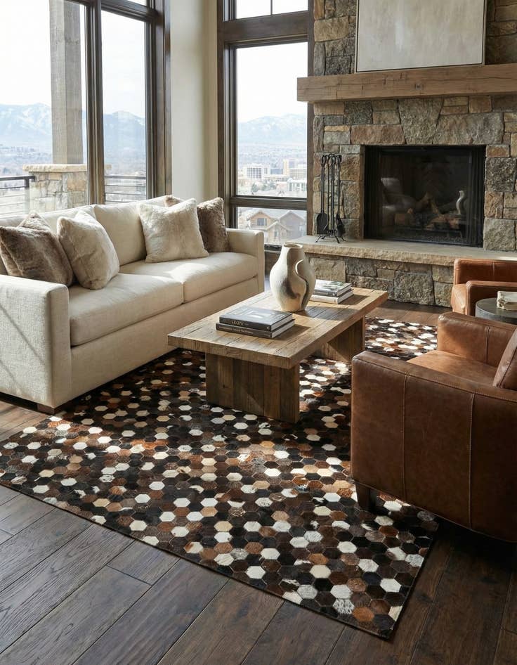 Detail image of 5' 1 x 8' Cowhide Leather Rug