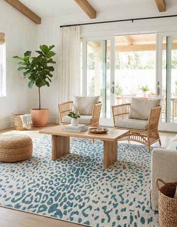 Teal Easy-Clean Safari Indoor / Outdoor Square Rug