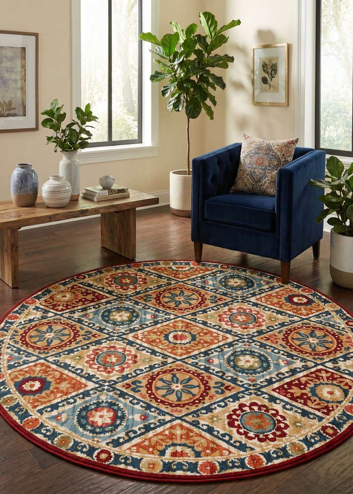 7' 10 x 7' 10 Easy-Clean Modern Indoor / Outdoor Round Rug