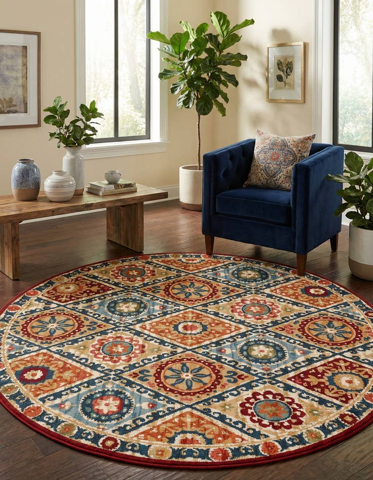 Detail image of 7' 10 x 7' 10 Easy-Clean Modern Indoor / Outdoor Round Rug