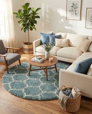  7' 10 x 7' 10 Lattice Shag Round Rug