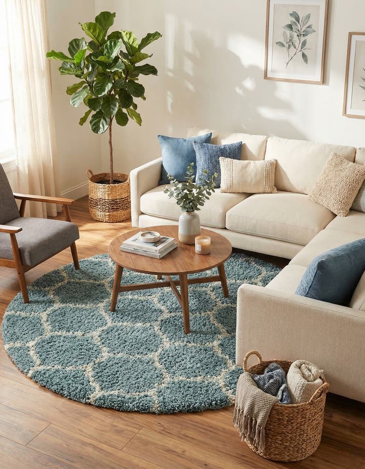 7' 10 x 7' 10 Lattice Shag Round Rug