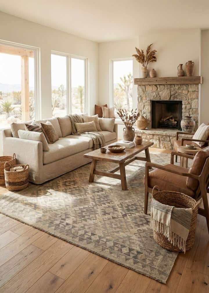 6' 10 x 9' 5 Hand Woven Kilim Maymana Wool Rug