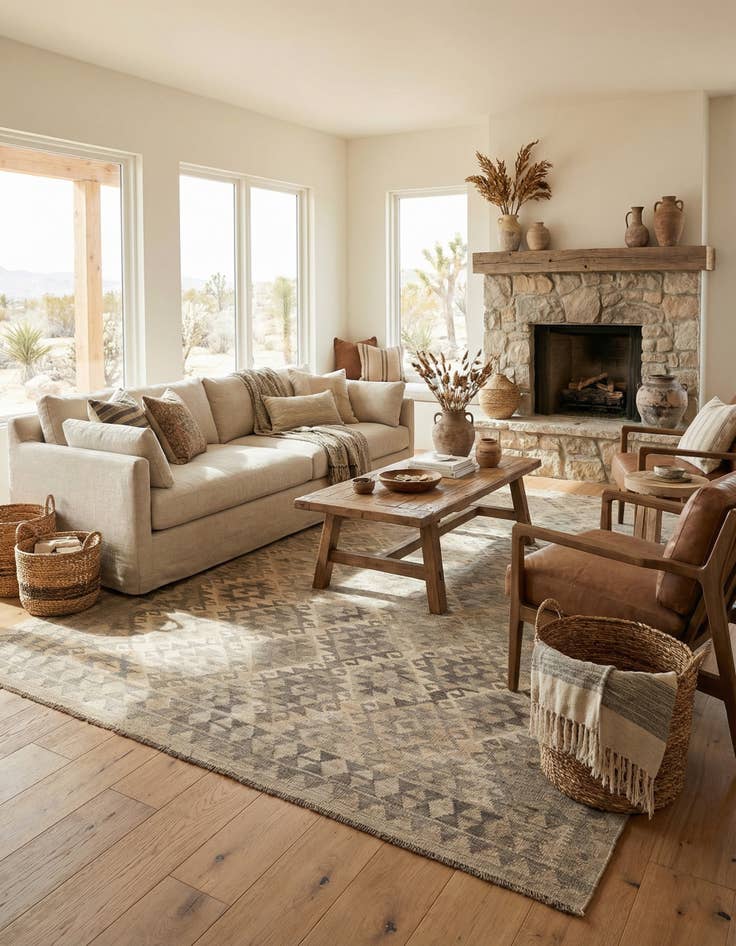 Detail image of 6' 10 x 9' 5 Hand Woven Kilim Maymana Wool Rug