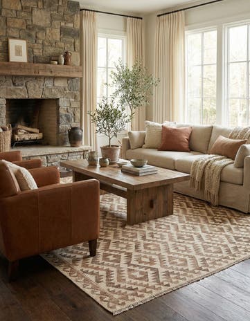 7' 1 x 9' 8 Hand Woven Kilim Maymana Wool Rug