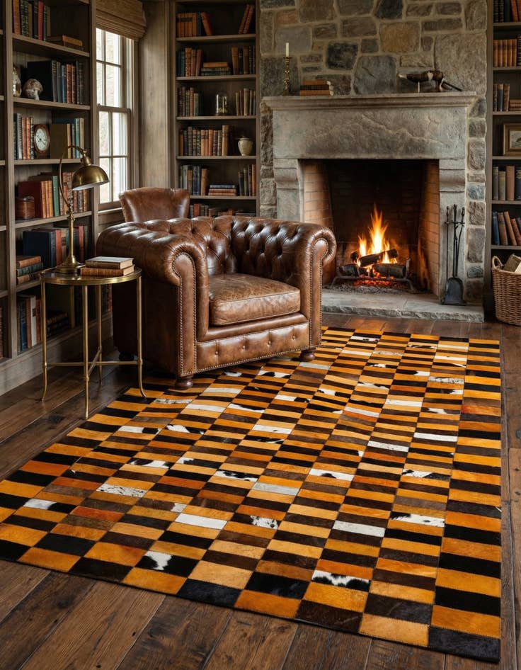 Detail image of  5' 1 x 7' 11 Cowhide - Patchwork Rug