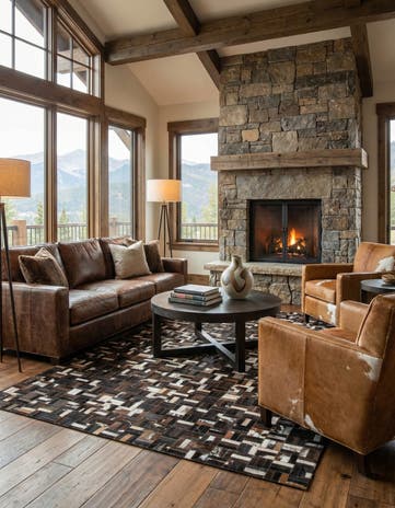 5' x 7' 8 Cowhide Leather Rug