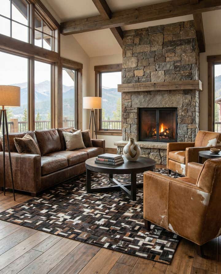 5' x 7' 8 Cowhide Leather Rug