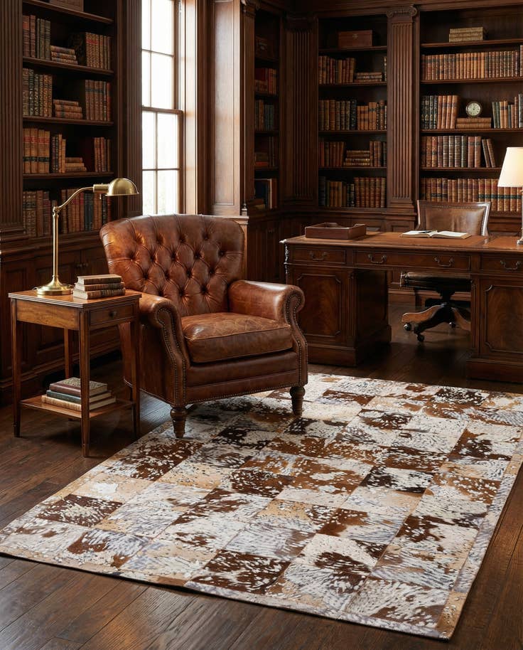 Detail image of 5' 2 x 8' Cowhide Stocks Rug