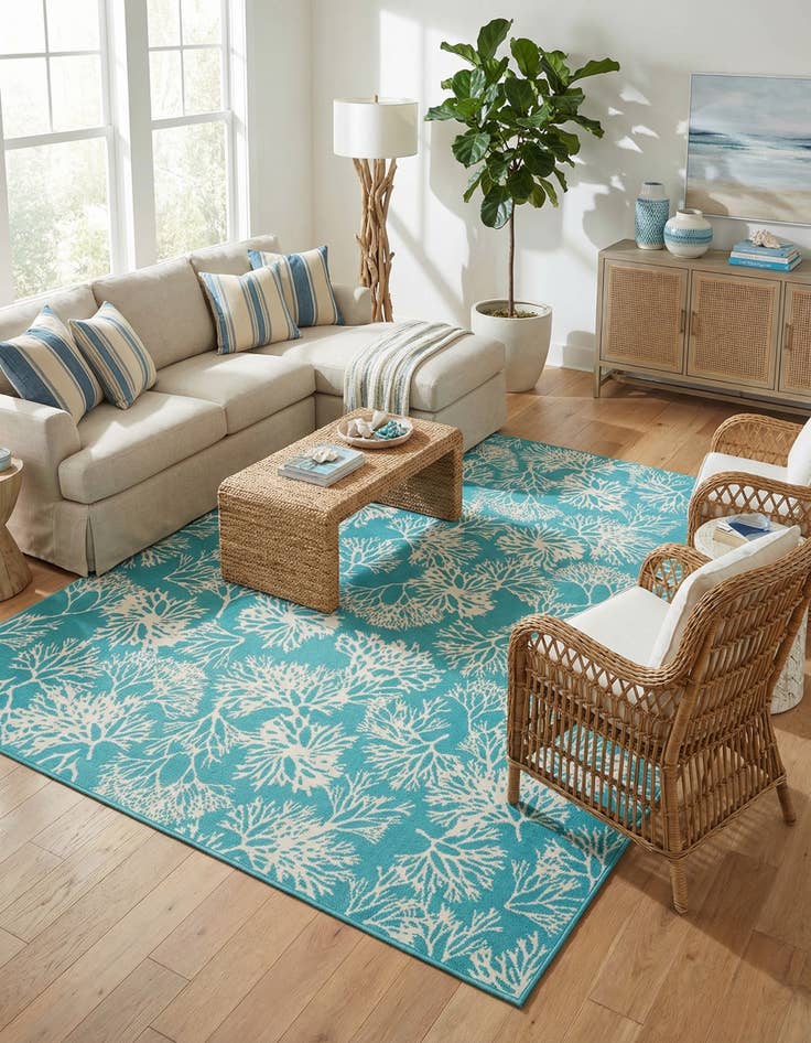 Detail image of 9' x 12'  Washable Coastal Indoor / Outdoor Rug