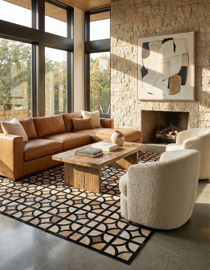 Detail image of 5' 2 x 8' Cowhide Leather Rug