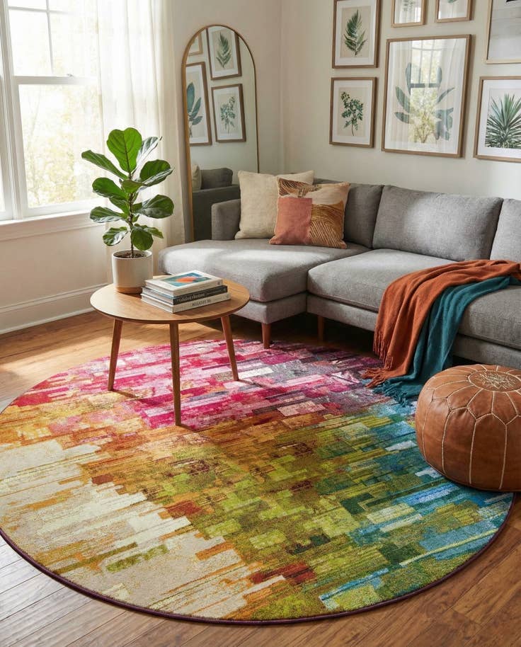 Detailfoto van 245cm x 245cm Makkelijk schoon te maken Modern Binnen / buiten Rond Vloerkleed