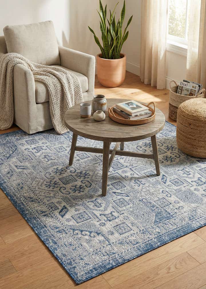 5' 3 x 5' 3 Easy-Clean Aztec Indoor / Outdoor Square Rug