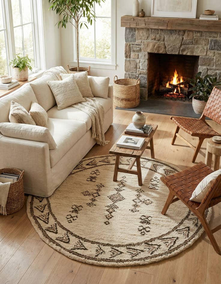 Detail image of 6' 3 x 6' 4  Hand Knotted Moroccan Wool Round Rug