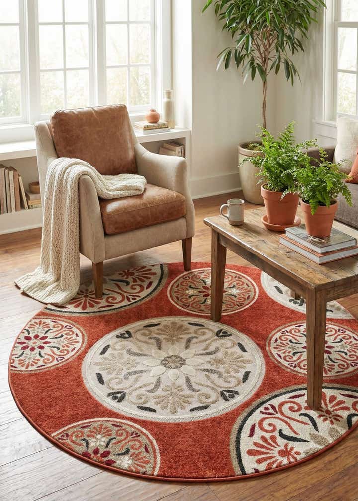 6' 1 x 6' 1 Easy-Clean Modern Indoor / Outdoor Round Rug