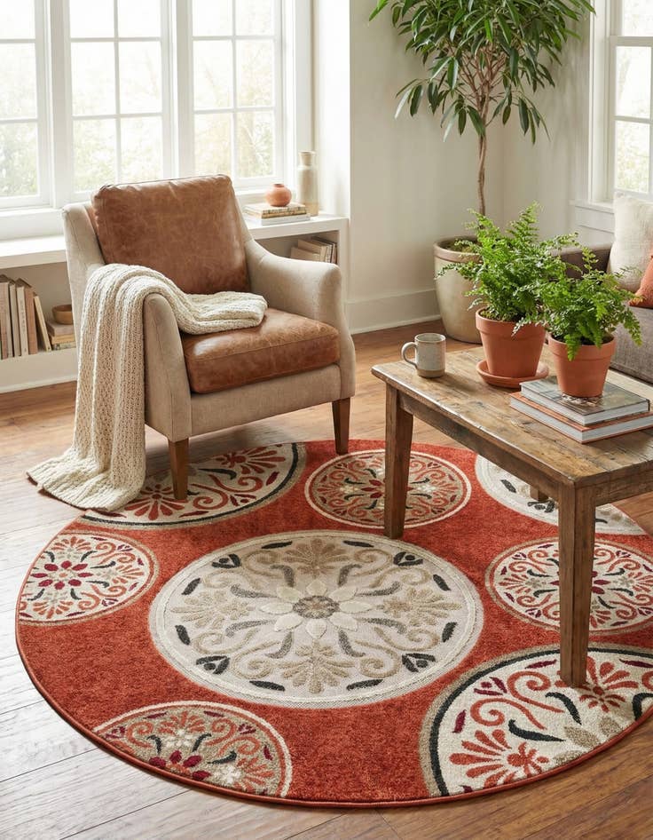 Detail image of 6' 1 x 6' 1 Easy-Clean Modern Indoor / Outdoor Round Rug
