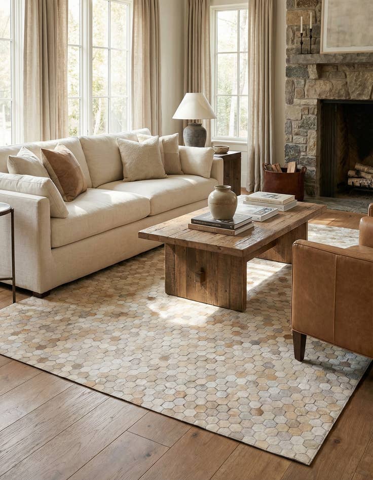 Detail image of 4' 10 x 6' 8 Cowhide Leather Rug