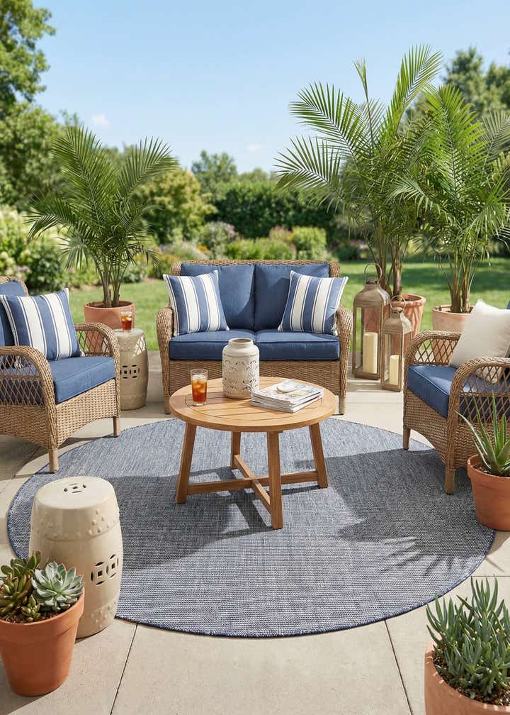 7' 10 x 7' 10 Easy-Clean Jill Zarin Palm Springs Indoor / Outdoor Round Rug