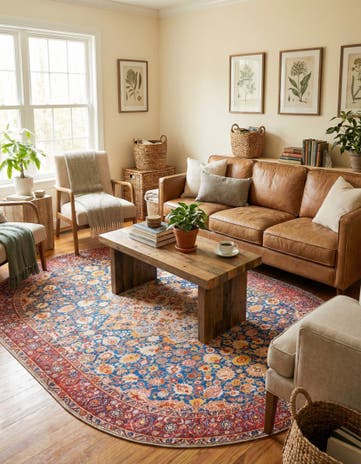 Navy Blue Washable Timeless Oval Rug