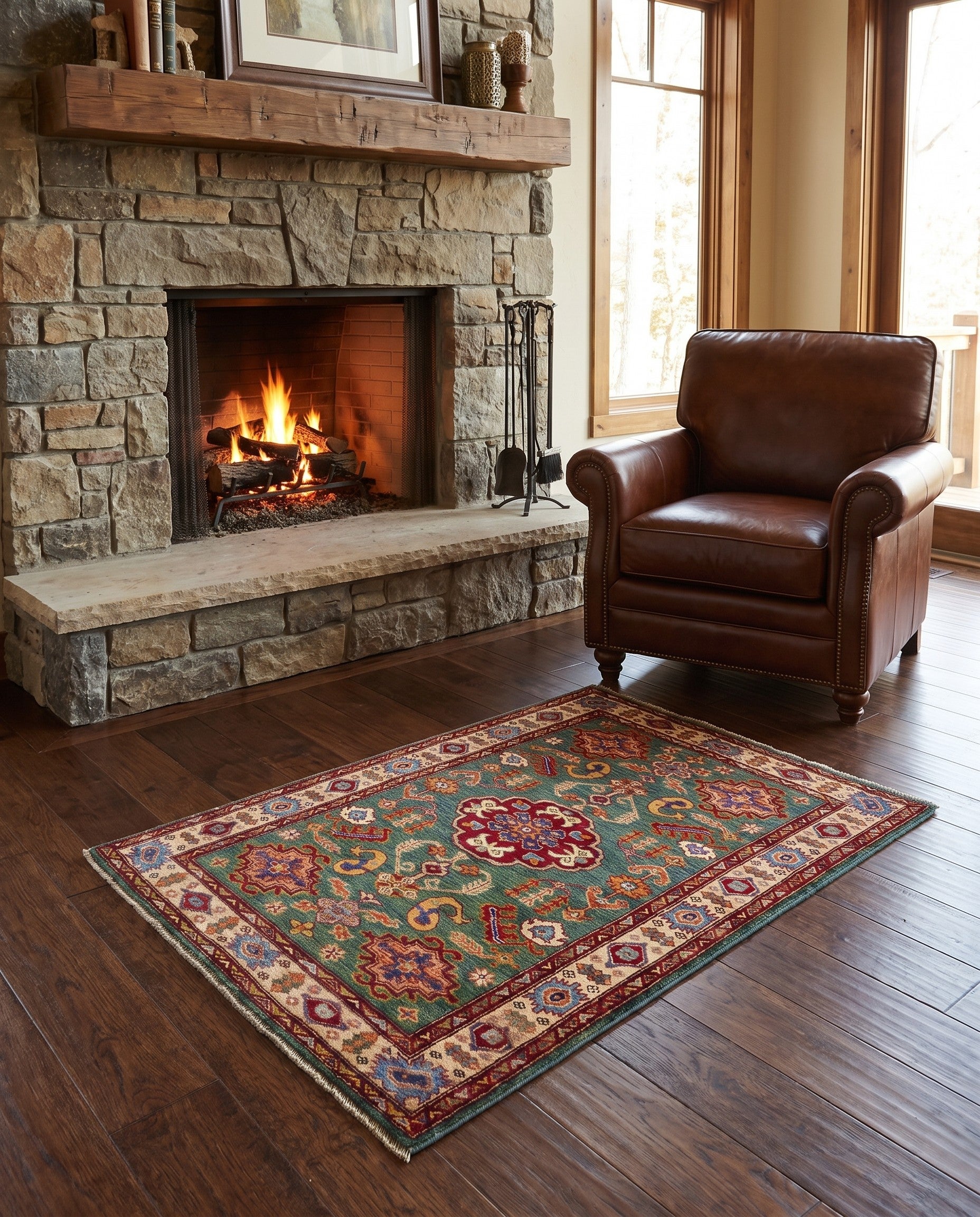3' 4 x 4' 11 Hand Knotted Kazak Rug