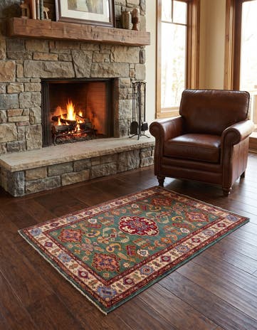 3' 4 x 4' 11 Hand Knotted Kazak Rug