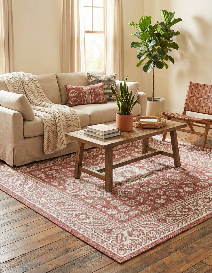 Detail image of 6' x 6'  Washable Aztec Indoor / Outdoor Square Rug