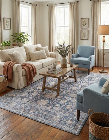 Royal Navy Blue Washable Yara Rug