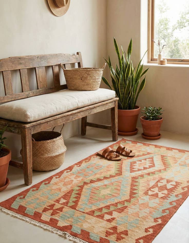 Detail image of 2' 8 x 4' 4  Hand Woven Kilim Waziri Wool Rug