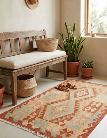 2' 8 x 4' 4 Hand Woven Kilim Waziri Wool Rug