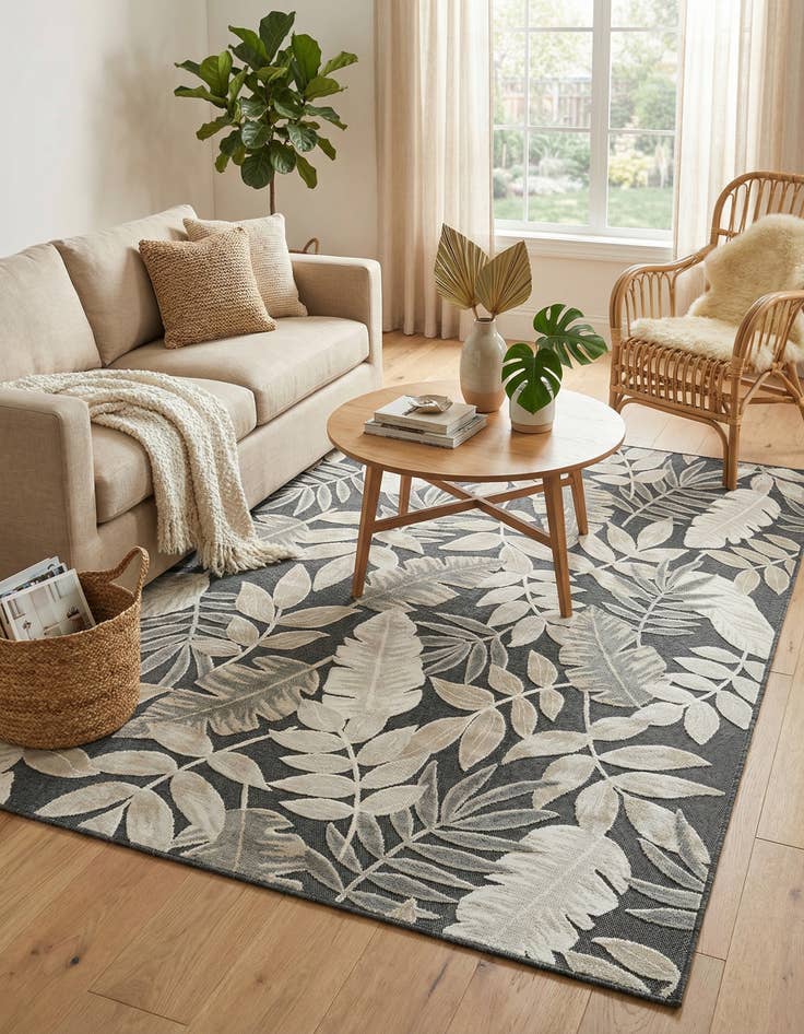 Detail image of  6' 4 x 9'  Washable Botanical Indoor / Outdoor Rug