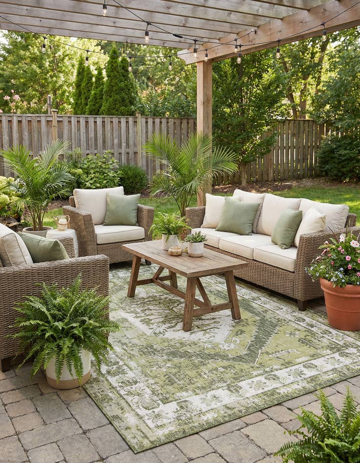 Detail image of 7' 10 x 11'  Washable Traditional Indoor / Outdoor Rug