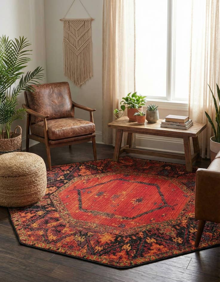 Detail image of 4' x 4' Easy-Clean Tribal Indoor / Outdoor Octagon Rug