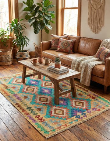 3' 4 x 5' 1 Hand Woven Kilim Maymana Wool Rug