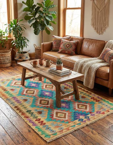 3' 4 x 5' 1 Hand Woven Kilim Maymana Wool Rug