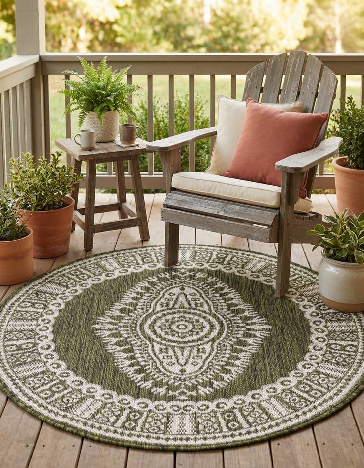Detail image of 3' x 3'  Washable Traditional Indoor / Outdoor Round Rug