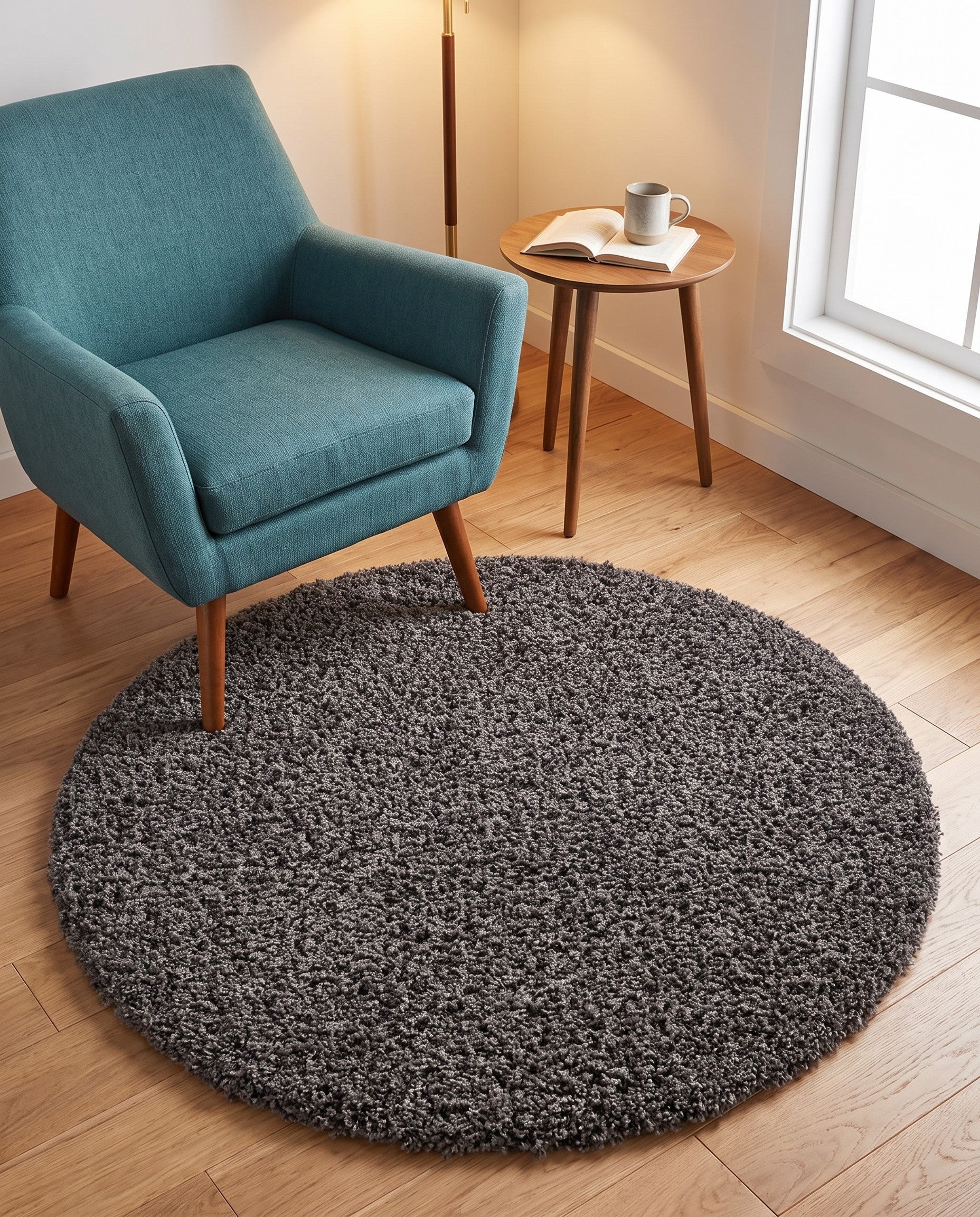 4' x 4' Solid Shag Round Rug