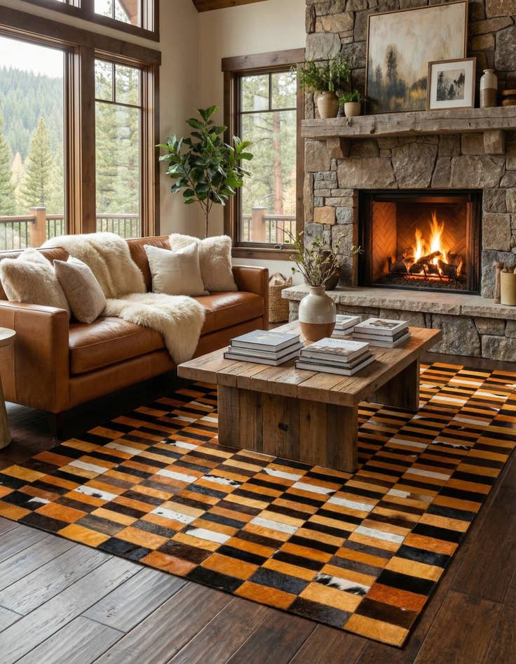 Detail image of  5' 1 x 7' 11 Cowhide - Patchwork Rug