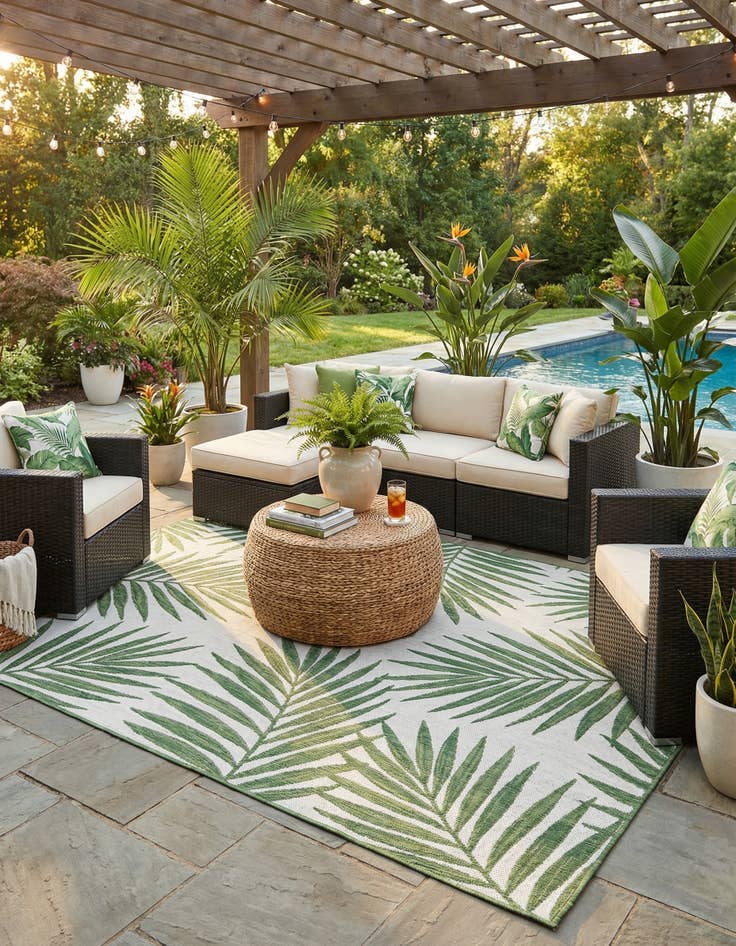 Detail image of  7' 10 x 11'  Washable Botanical Indoor / Outdoor Rug