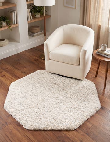 Snow White Solid Shag Octagon Rug