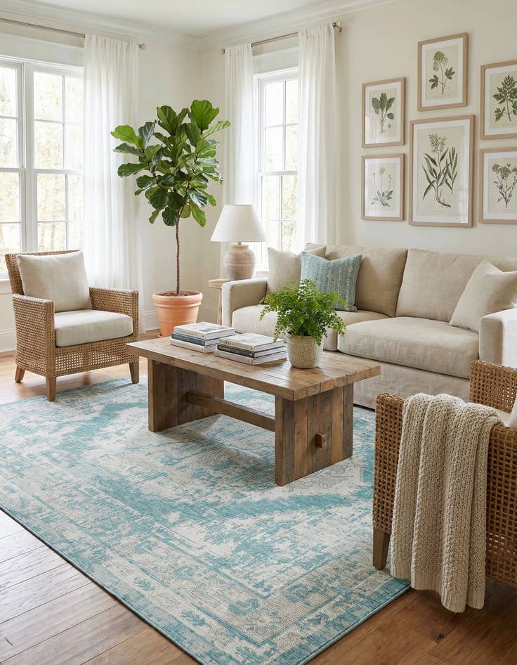 Detail image of 9' x 12'  Washable Traditional Indoor / Outdoor Rug