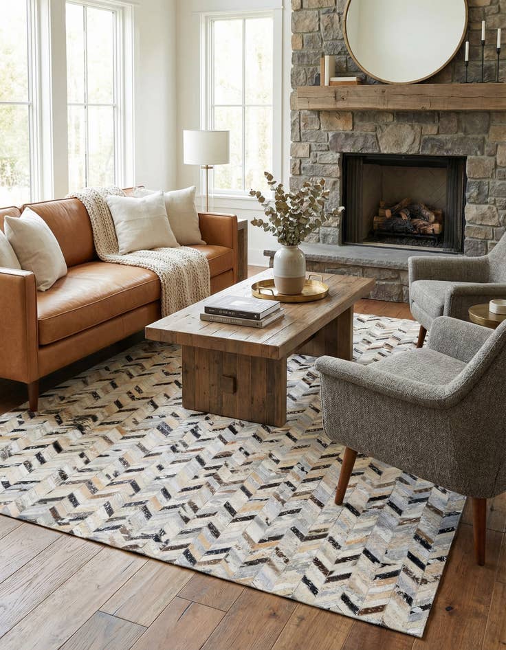 Detail image of 5' 4 x 7' 6 Cowhide Stocks Rug